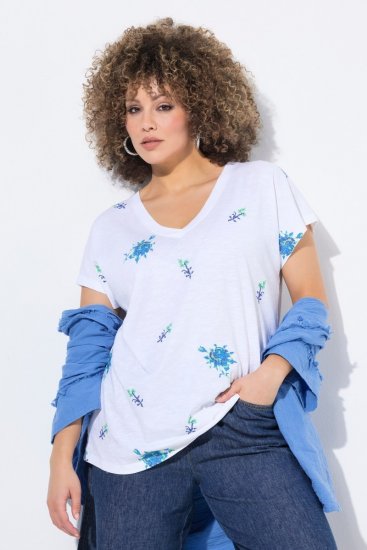 Ulla Popken Cross Stitch Short Sleeve Tee Snow White - Apdrukāti T-krekli sievietēm - Sieviešu T-krekli ar apdruku