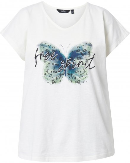 Ulla Popken Free Spirit Butterfly Cap Sleeve Graphic Tee Off-White - Apdrukāti T-krekli sievietēm - 
