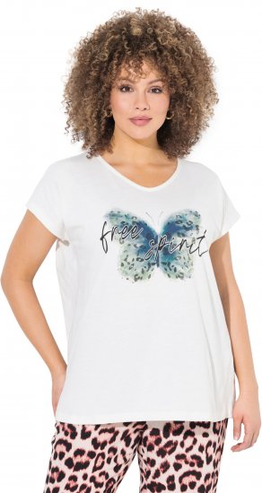Ulla Popken Free Spirit Butterfly Cap Sleeve Graphic Tee Off-White - Apdrukāti T-krekli sievietēm - 