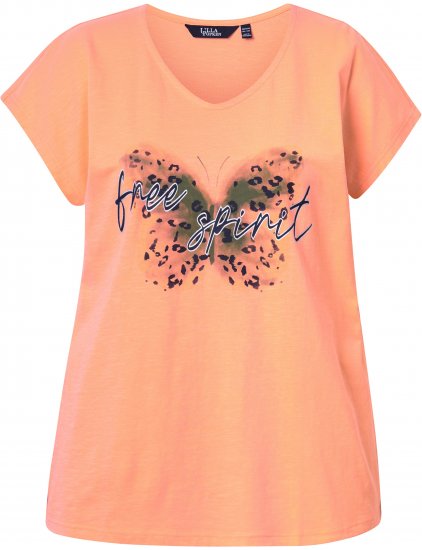 Ulla Popken Free Spirit Butterfly Cap Sleeve Graphic Tee Coral - Apdrukāti T-krekli sievietēm - 