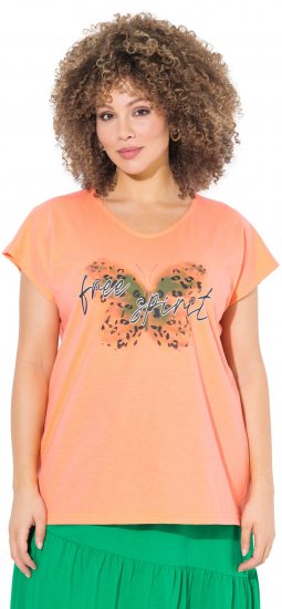 Ulla Popken Free Spirit Butterfly Cap Sleeve Graphic Tee Coral - Apdrukāti T-krekli sievietēm - 