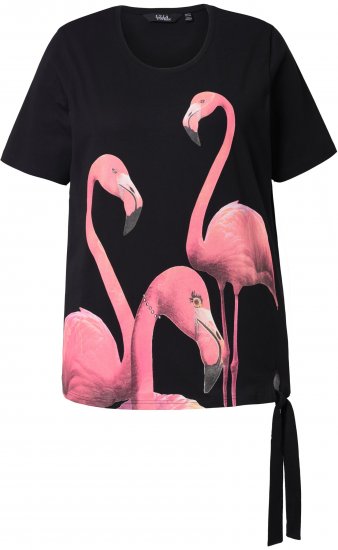 Ulla Popken Flamingo Short Sleeve Graphic Tee Black - Apdrukāti T-krekli sievietēm - 