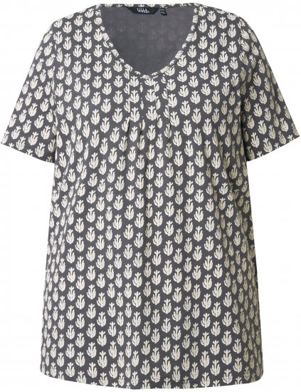 Ulla Popken Cactus Print Short Sleeve V-Neck Tee Graphite Grey - Apdrukāti T-krekli sievietēm - 