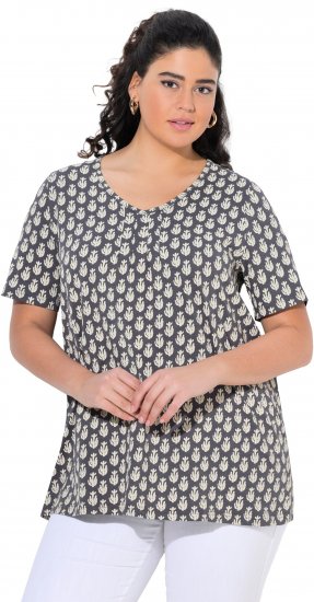 Ulla Popken Cactus Print Short Sleeve V-Neck Tee Graphite Grey - Apdrukāti T-krekli sievietēm - 