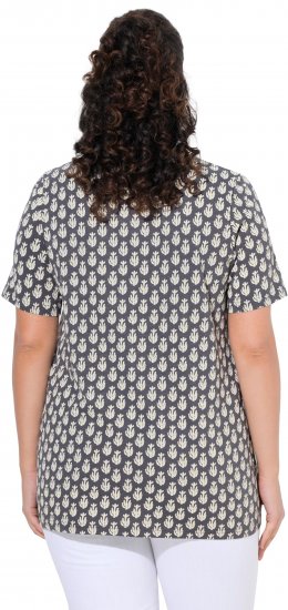 Ulla Popken Cactus Print Short Sleeve V-Neck Tee Graphite Grey - Apdrukāti T-krekli sievietēm - 