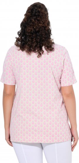 Ulla Popken Cactus Print Short Sleeve V-Neck Tee Pink - Apdrukāti T-krekli sievietēm - 