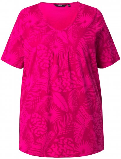 Ulla Popken Feather Print Short Sleeve V-Neck Tee Berry - Apdrukāti T-krekli sievietēm - 