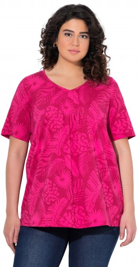 Ulla Popken Feather Print Short Sleeve V-Neck Tee Berry - Apdrukāti T-krekli sievietēm - 