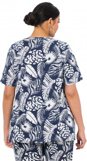 Ulla Popken Feather Print Short Sleeve V-Neck Tee Ink Blue - Apdrukāti T-krekli sievietēm - 