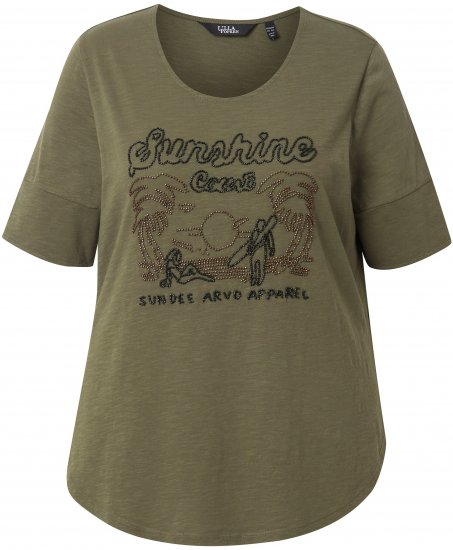 Ulla Popken Beaded Short Sleeve Graphic Tee Olive - Apdrukāti T-krekli sievietēm - 