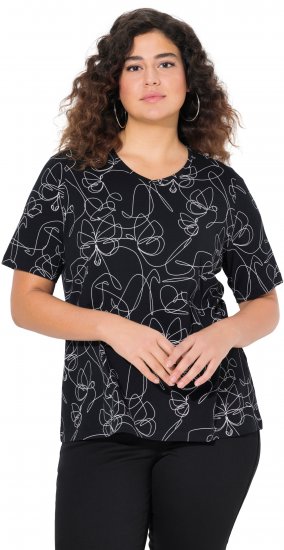 Ulla Popken Abstract Animal Print Short Sleeve Tee Black - Apdrukāti T-krekli sievietēm - 