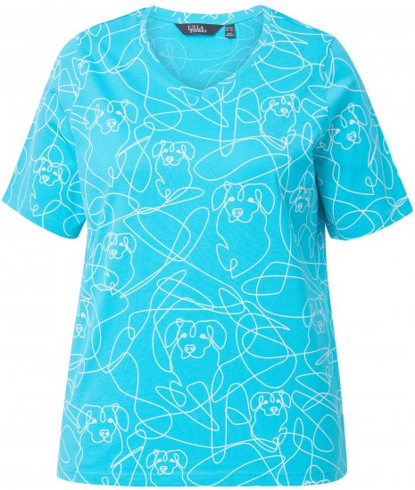 Ulla Popken Abstract Animal Print Short Sleeve Tee Deep Aqua - Apdrukāti T-krekli sievietēm - 