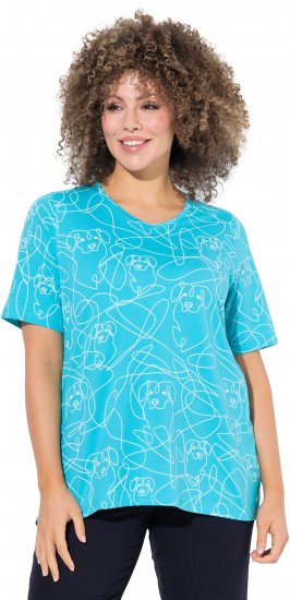 Ulla Popken Abstract Animal Print Short Sleeve Tee Deep Aqua - Apdrukāti T-krekli sievietēm - 