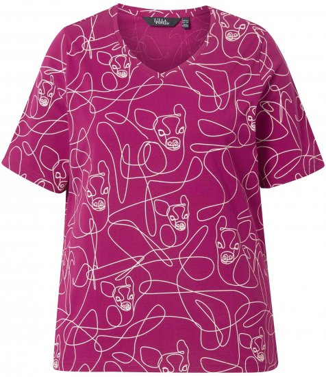 Ulla Popken Abstract Animal Print Short Sleeve Tee Magnolia Red - Apdrukāti T-krekli sievietēm - 