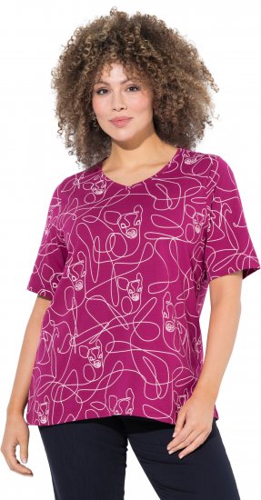 Ulla Popken Abstract Animal Print Short Sleeve Tee Magnolia Red - Apdrukāti T-krekli sievietēm - 