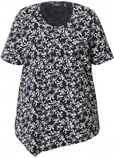 Ulla Popken Bow Print Short Sleeve Pointed Hem Tee Black - Apdrukāti T-krekli sievietēm - 