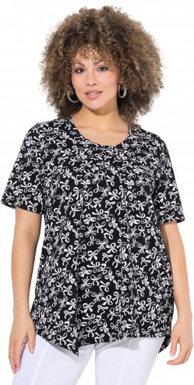 Ulla Popken Bow Print Short Sleeve Pointed Hem Tee Black - Apdrukāti T-krekli sievietēm - 
