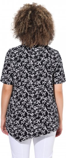 Ulla Popken Bow Print Short Sleeve Pointed Hem Tee Black - Apdrukāti T-krekli sievietēm - 