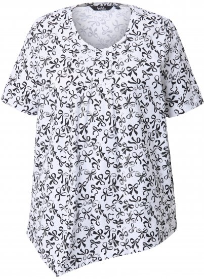 Ulla Popken Bow Print Short Sleeve Pointed Hem Tee Snow White - Apdrukāti T-krekli sievietēm - 