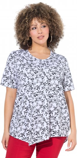 Ulla Popken Bow Print Short Sleeve Pointed Hem Tee Snow White - Apdrukāti T-krekli sievietēm - 