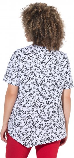 Ulla Popken Bow Print Short Sleeve Pointed Hem Tee Snow White - Apdrukāti T-krekli sievietēm - 