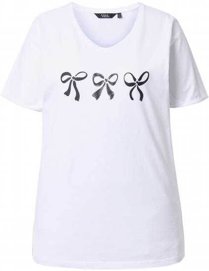 Ulla Popken Bow Short Sleeve Graphic Tee Snow White - Apdrukāti T-krekli sievietēm - 