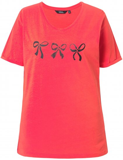 Ulla Popken Bow Short Sleeve Graphic Tee Light Red - Apdrukāti T-krekli sievietēm - 
