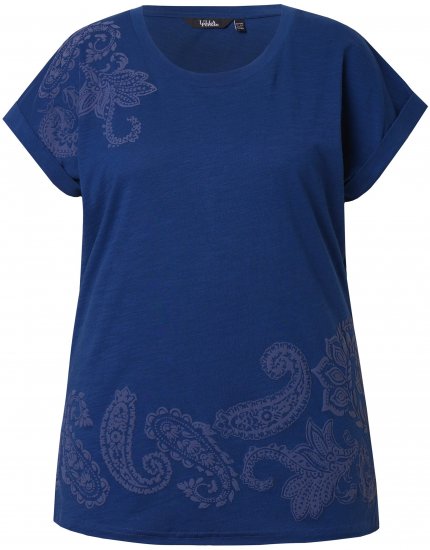 Ulla Popken Textured Paisley Motif Cap Sleeve Tee Navy - Apdrukāti T-krekli sievietēm - 