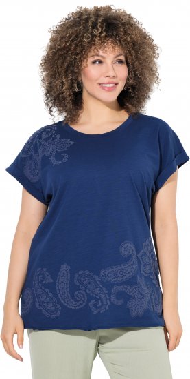 Ulla Popken Textured Paisley Motif Cap Sleeve Tee Navy - Apdrukāti T-krekli sievietēm - 