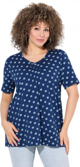 Ulla Popken Tile Print Short Sleeve Pleated Tee Dark Blue - Apdrukāti T-krekli sievietēm - 