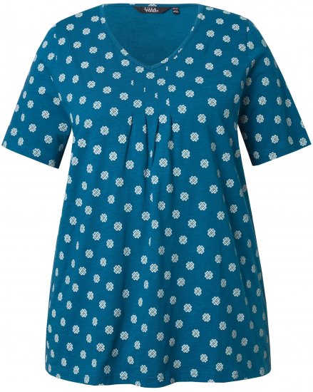 Ulla Popken Tile Print Short Sleeve Pleated Tee Teal - Apdrukāti T-krekli sievietēm - 