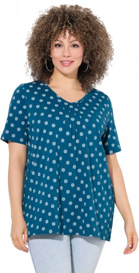 Ulla Popken Tile Print Short Sleeve Pleated Tee Teal - Apdrukāti T-krekli sievietēm - 