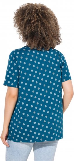 Ulla Popken Tile Print Short Sleeve Pleated Tee Teal - Apdrukāti T-krekli sievietēm - 