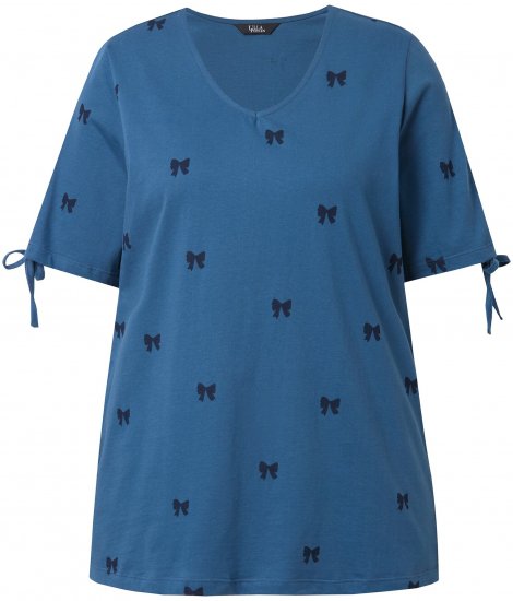 Ulla Popken Bow Print Split Sleeve Tee Indigo Denim - Apdrukāti T-krekli sievietēm - 