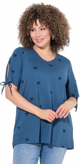 Ulla Popken Bow Print Split Sleeve Tee Indigo Denim - Apdrukāti T-krekli sievietēm - 
