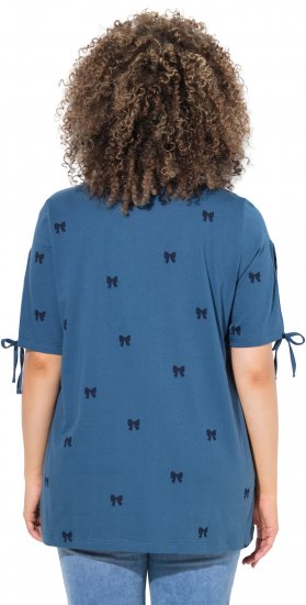 Ulla Popken Bow Print Split Sleeve Tee Indigo Denim - Apdrukāti T-krekli sievietēm - 