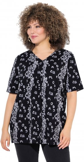 Ulla Popken Letter Print Short Sleeve Tee Black - Apdrukāti T-krekli sievietēm - 