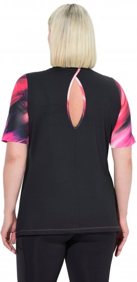 Ulla Popken Cutout Abstract Print Short Sleeve Tee Hibiscus Red - Apdrukāti T-krekli sievietēm - 