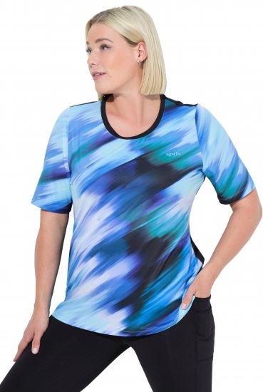 Ulla Popken Cutout Abstract Print Short Sleeve Tee Light Sapphire - Apdrukāti T-krekli sievietēm - 
