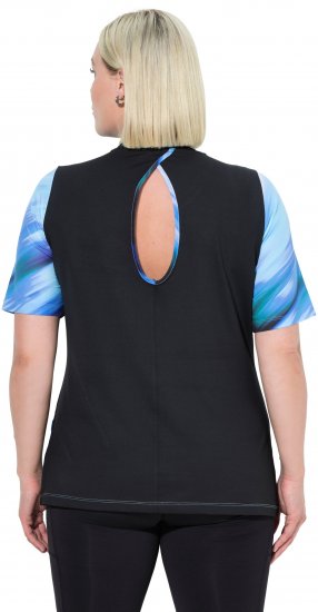 Ulla Popken Cutout Abstract Print Short Sleeve Tee Light Sapphire - Apdrukāti T-krekli sievietēm - 