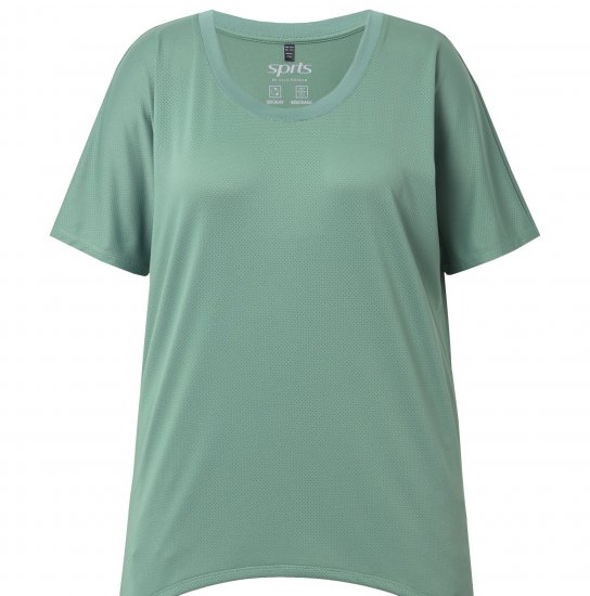 Ulla Popken Quick Drying Pointed Hem Stretch Fit Tee Ivy Green - T-krekli - 
