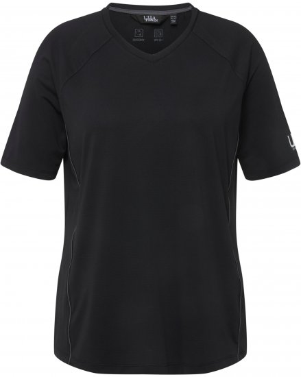 Ulla Popken Piping Accent Functional UVP 50+ Stretch Knit Top Black - T-krekli - 