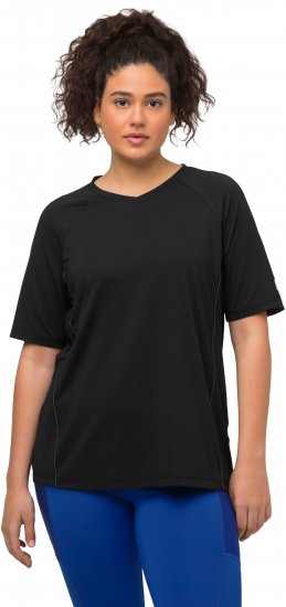 Ulla Popken Piping Accent Functional UVP 50+ Stretch Knit Top Black - T-krekli - 