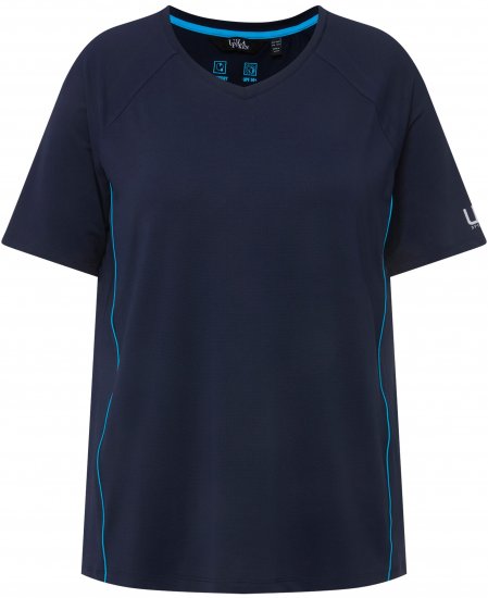 Ulla Popken Piping Accent Functional UVP 50+ Stretch Knit Top Navy Blue - T-krekli - 