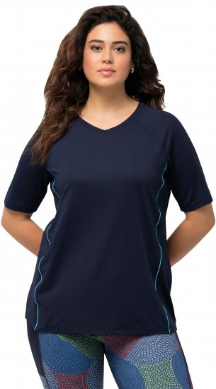 Ulla Popken Piping Accent Functional UVP 50+ Stretch Knit Top Navy Blue - T-krekli - 
