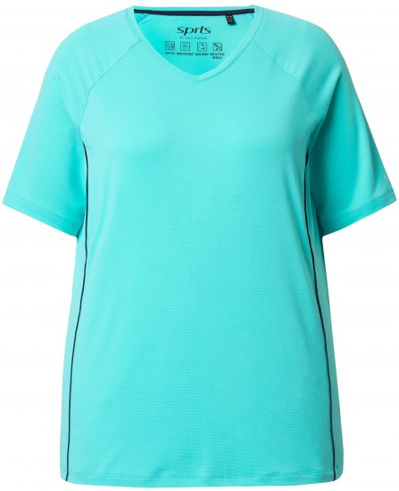 Ulla Popken Piping Accent Functional UVP 50+ Stretch Knit Top Aqua Green - T-krekli - 