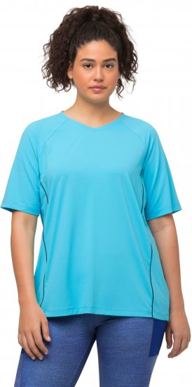 Ulla Popken Piping Accent Functional UVP 50+ Stretch Knit Top Bright Turquoise - T-krekli - 