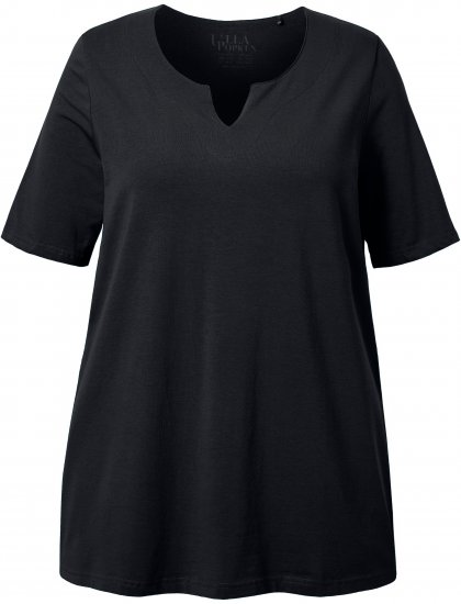 Ulla Popken Essential Notch Neck Stretch Tee Black - T-krekli - 