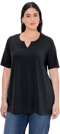 Ulla Popken Essential Notch Neck Stretch Tee Black - T-krekli - 