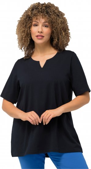 Ulla Popken Essential Notch Neck Stretch Tee Navy Blue - T-krekli - 